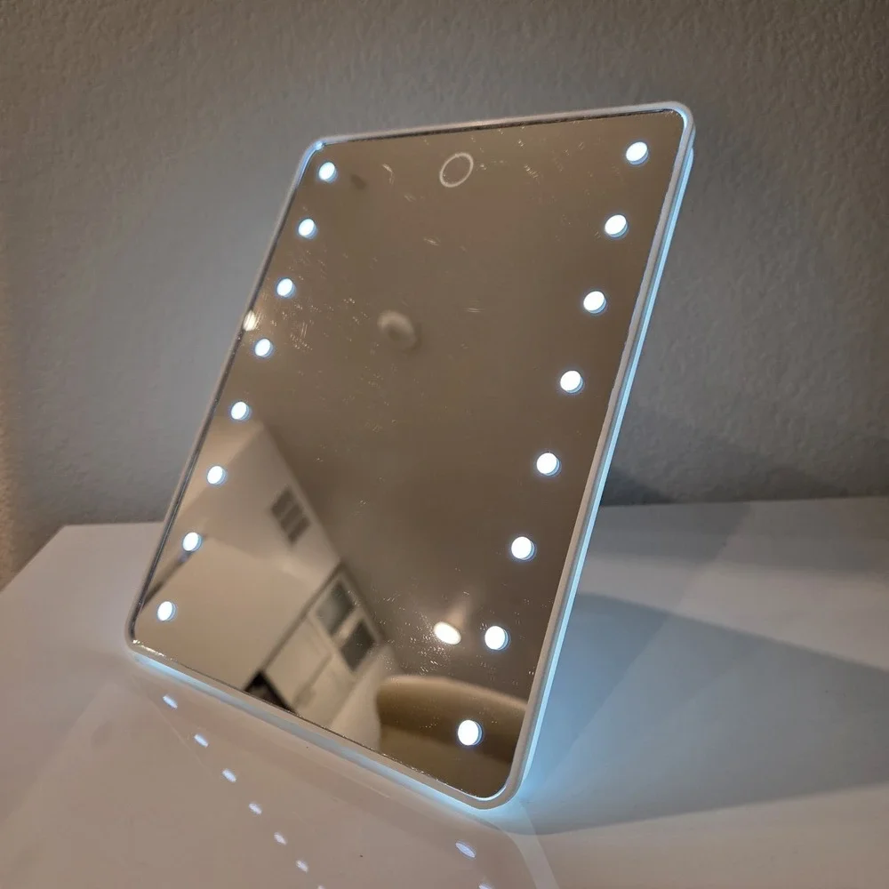 Cosmetic Mirror with LED Lights Touch Switch Battery Vanity Stand Travel